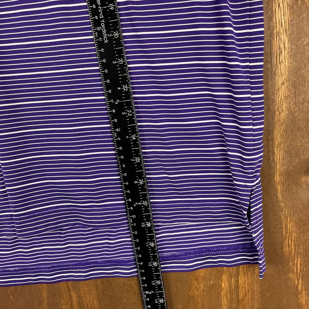 Adidas ClimaLite Mens Polo Purple White Stripe Short Sleeve Polyester Medium